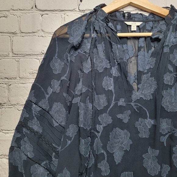 Joie Chaylse Floral Embroidery Lace Trim Blouse In Deep Sea Size XS - Picture 4 of 14